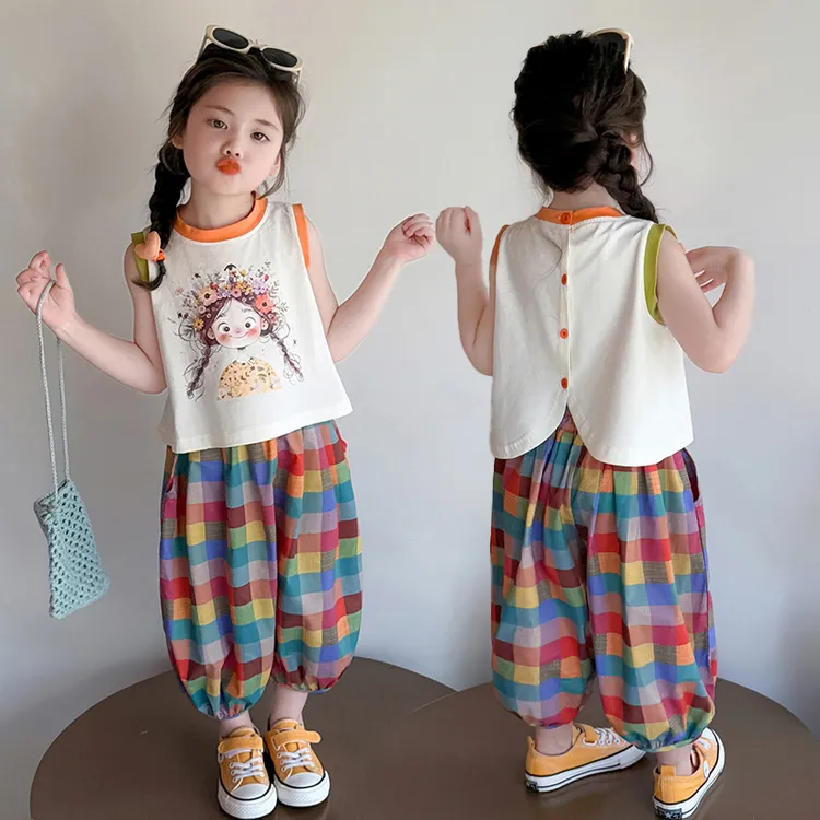 夏季女童洋气套装2025新款宝宝韩版背心上衣灯笼裤休闲两件套潮童