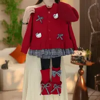 女童秋季假两件套装2025新款针织衫毛衣秋装小女孩打底裤两件套潮