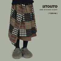 utouto大耳象女童格子不规则半裙2025冬季新款厚半身裙子2408261