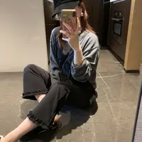 2025秋季新款黑色木耳边九分裤提臀修身显瘦垂感花边裤百搭休闲裤