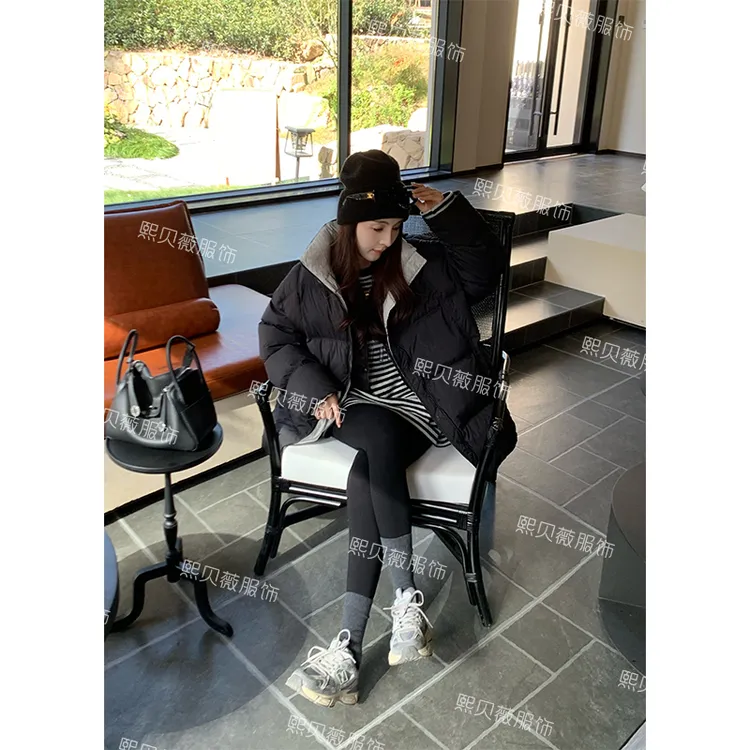 熙贝薇5【撞色泡芙】新国标90白鸭绒立体裁线女款羽绒服 G5766