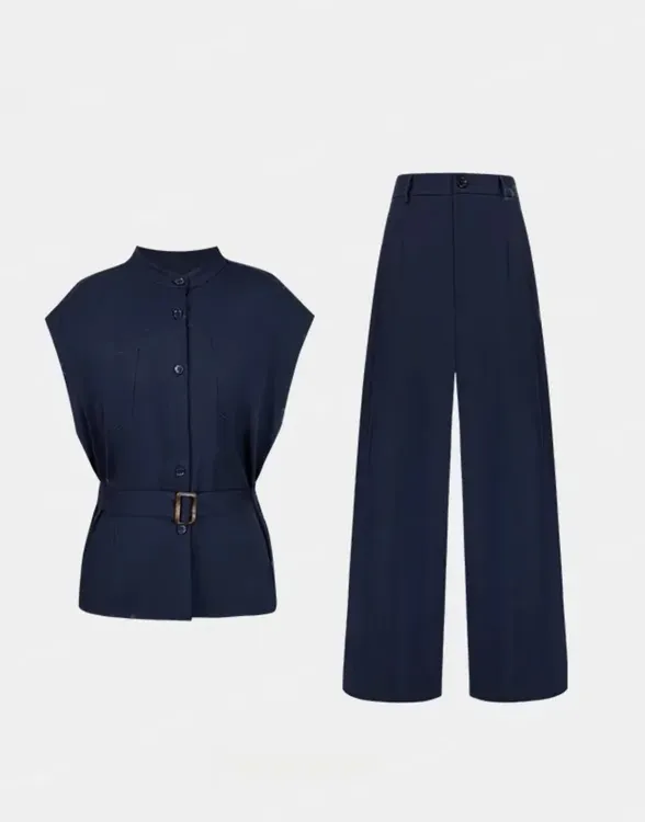 【英姐专属】亚麻套装短袖外套+阔腿裤小香风两件套-1