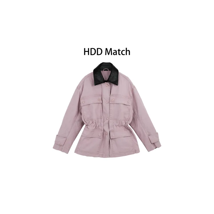 HDD- "拼接序列" 90白鸭绒 冬季女款拼接皮领法式工装羽绒服Y9167