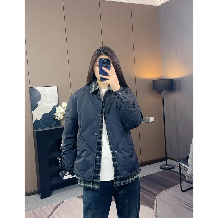 2025新款时尚韩版高级感假俩件轻薄款羽绒服男士冬季翻领保暖外套