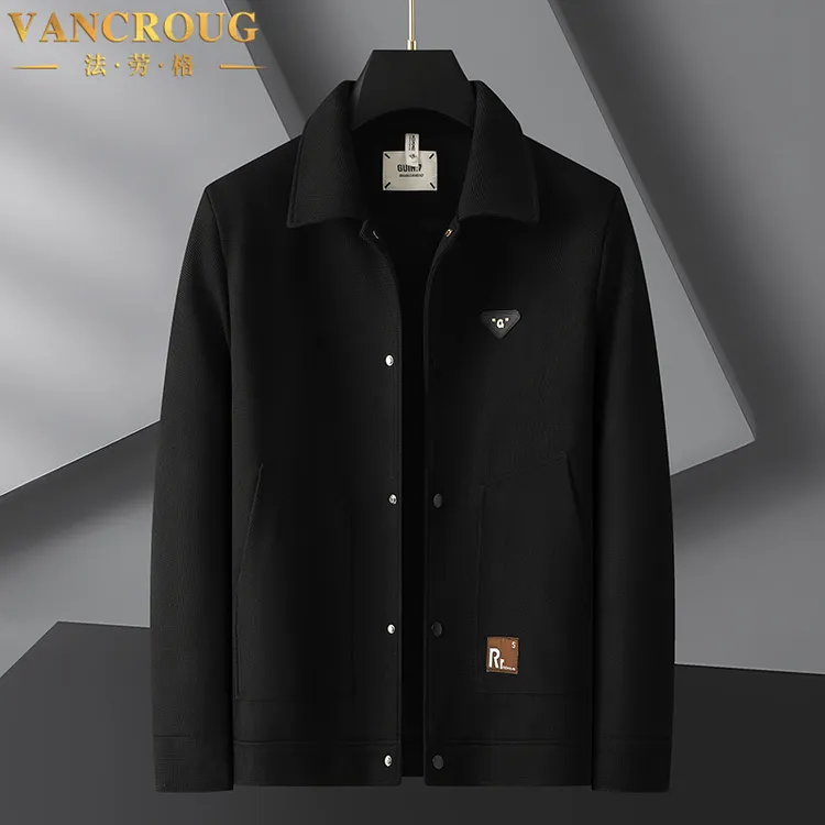 VANCROUG/法劳格夹克男士秋冬新款大码休闲潮流宽松加绒翻领夹克 