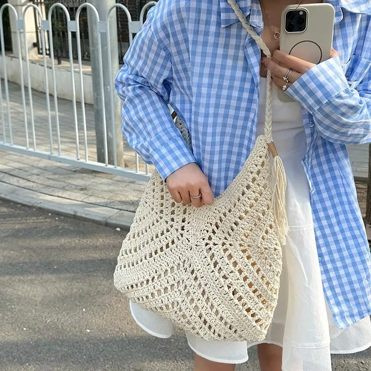 慵懒风大容量编织托特包女新款海边度假沙滩草编包单肩斜挎包