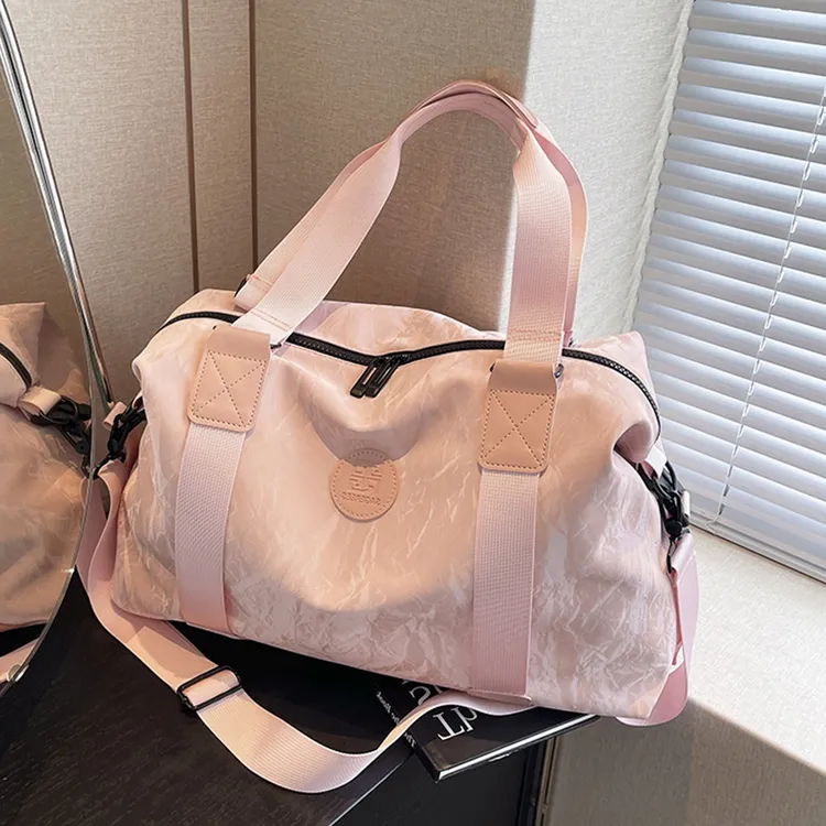 大容量条纹短途手提旅行轻便包男女款旅游行李收纳袋子运动健身包