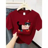 可爱圆领猫咪印花短袖T恤女夏季新款韩版洋气设计感正肩显瘦上衣