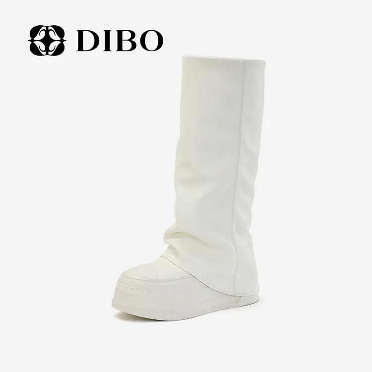 DIBO碲铂 简约松弛 美式厚底长筒靴纯色炸街款圆头堆堆靴25418664