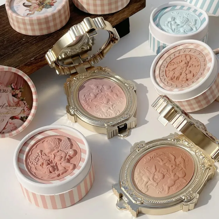 cheerflor天使浮雕腮红游乐者裸妆渐变膨胀色腮蓝紫高光茶桃杏