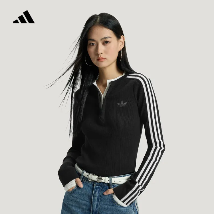阿迪达斯三叶草线衫女装2026春季新款假两件内搭毛衣针织衫KS5333