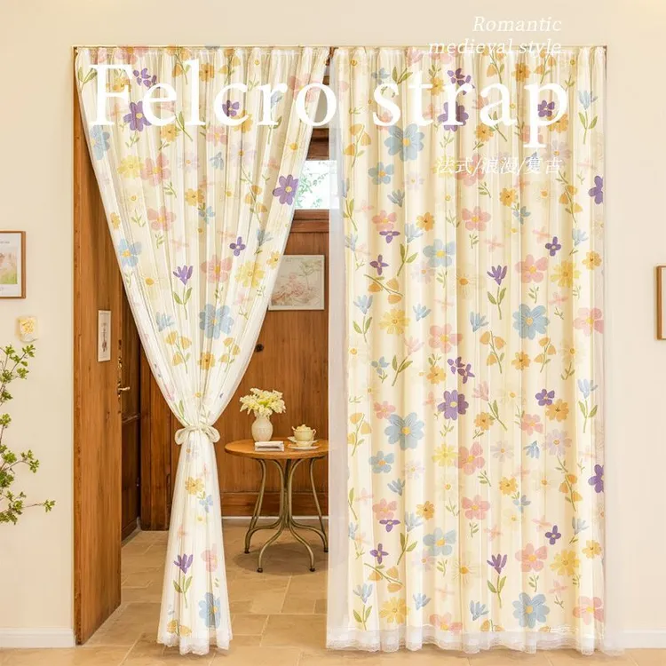 法式魔术贴窗帘布免打孔安装门帘粘贴式简易自粘护隐私装饰帘半帘
