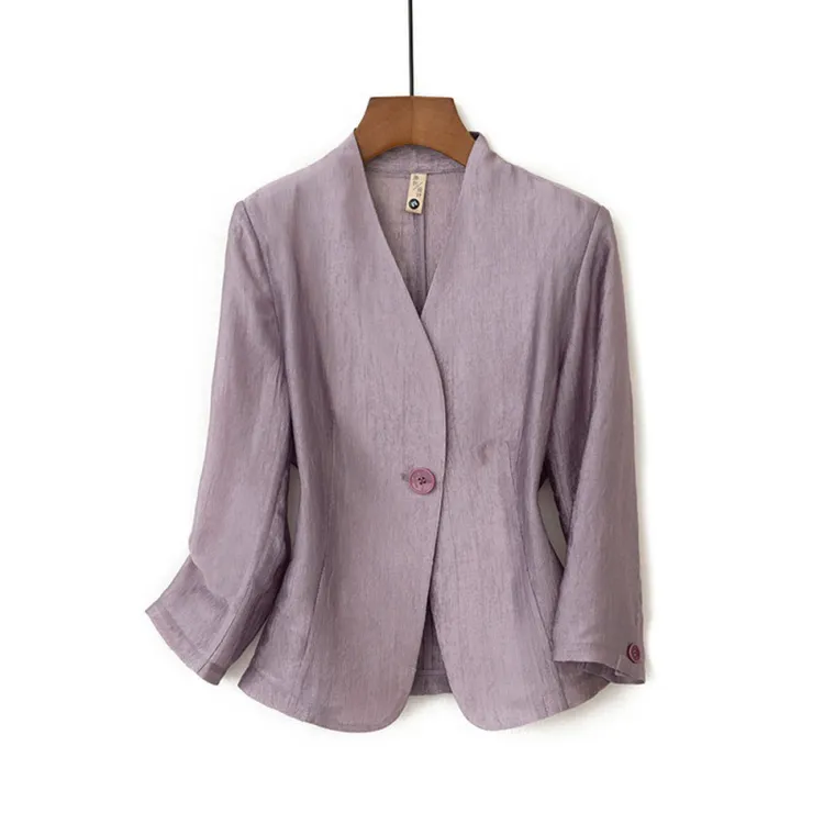 丝滑缎面西装外套通勤百搭修身显瘦一粒扣夏季七分袖小西装
