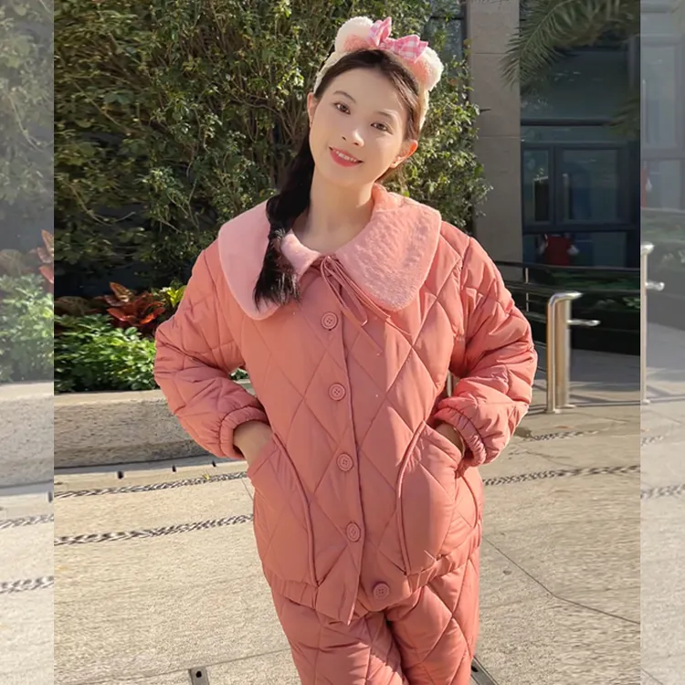 【心动梦境】小个子睡衣女款爆款新款显白粉加厚三层夹棉家居服冬季