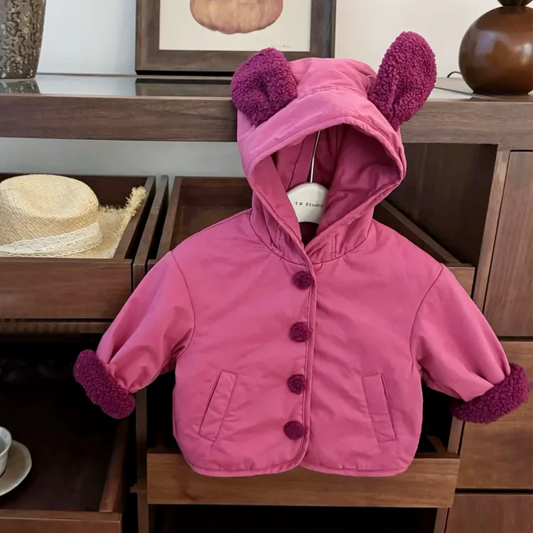 女童秋冬加厚连帽外套2025新款儿童洋气时髦保暖冬装两面穿毛毛衣