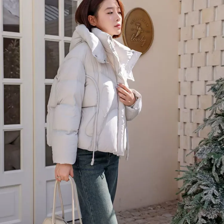 新中式刺绣提花短款女冬季连帽保暖白鸭绒时尚羽绒服