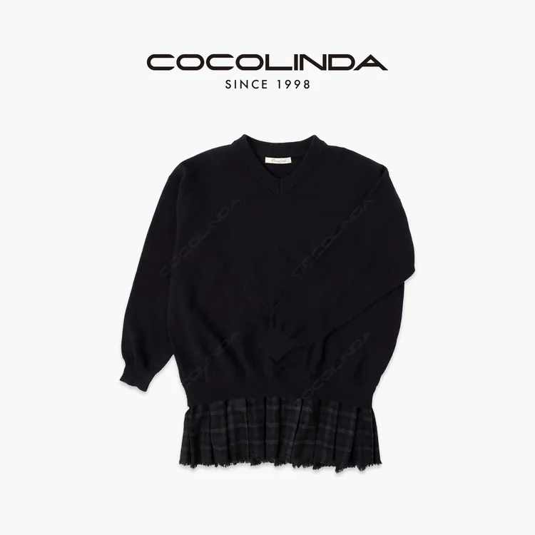 COCOLINDA |小巴风 100%棉12针打花毛假两件拼接T恤休闲裙S5542
