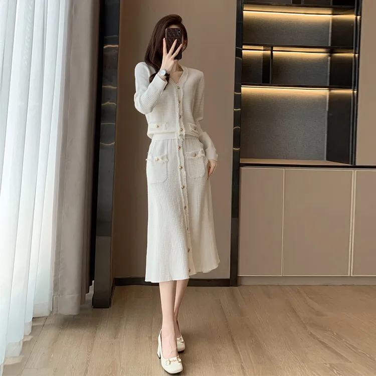 2025秋冬新款法式小香风针织时尚套装裙女修身显瘦气质两件套裙子