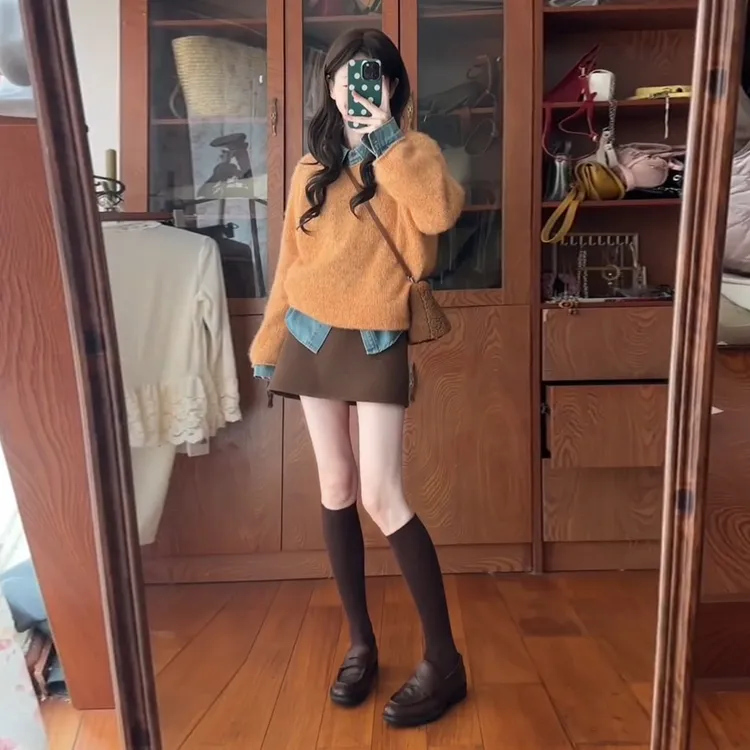 2025新款韩系针织毛衣连衣裙女小个子深冬圣诞穿搭一整套装高级感