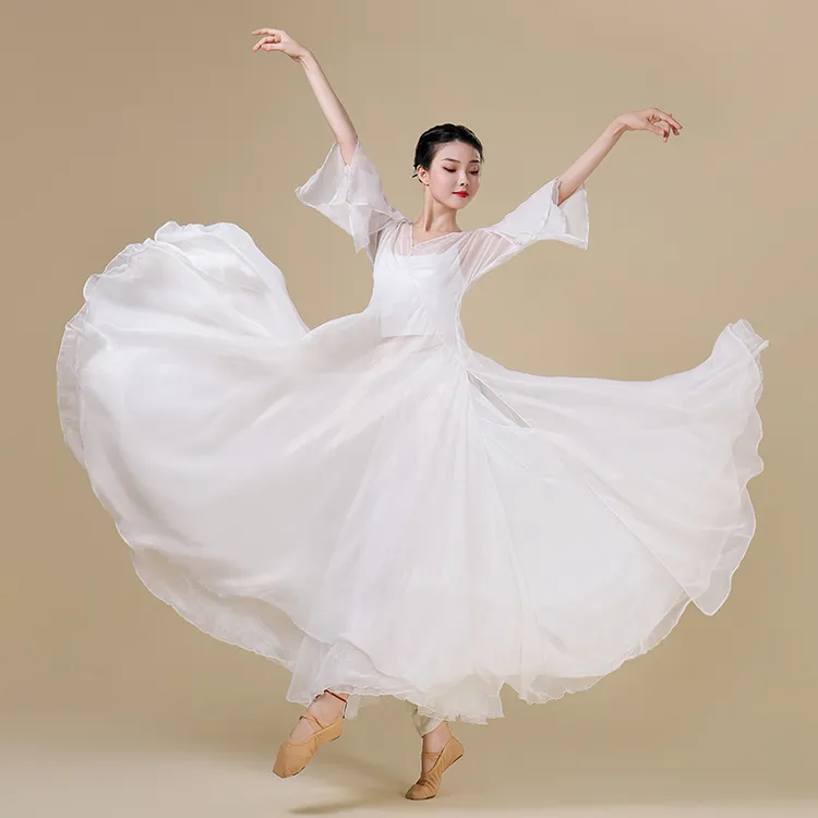 一城一舞古典舞长款纱衣纯白飘逸仙气女连衣裙中国舞演出服