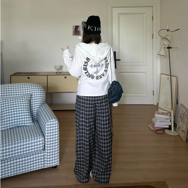 晶咕软软【克罗少女】美式复古街头风秋季字母印花立领连帽外套