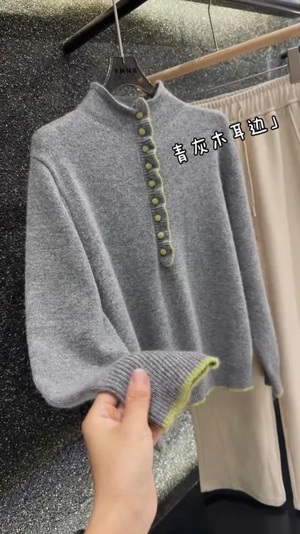 2025秋冬新款慵懒风宽松显瘦洋气减龄女重磅青灰色针织毛衣女