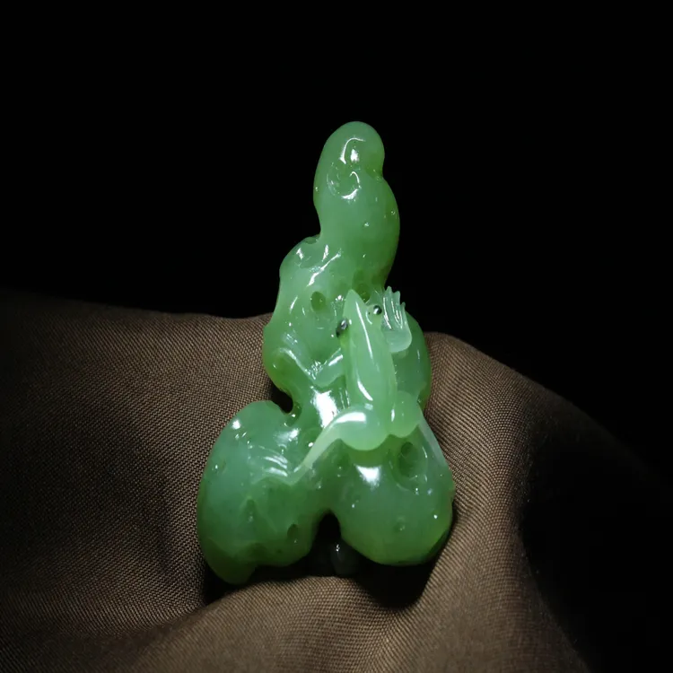 和田玉碧玉苹果绿太湖石手把件摆件时来运转呱呱来财37/50/20mm36