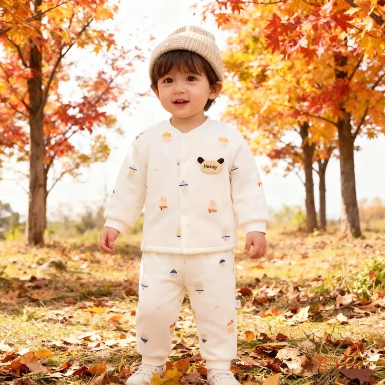 【AIbeilaCC】保暖套装秋冬季夹棉婴儿衣服儿童纯棉分体套装家居服