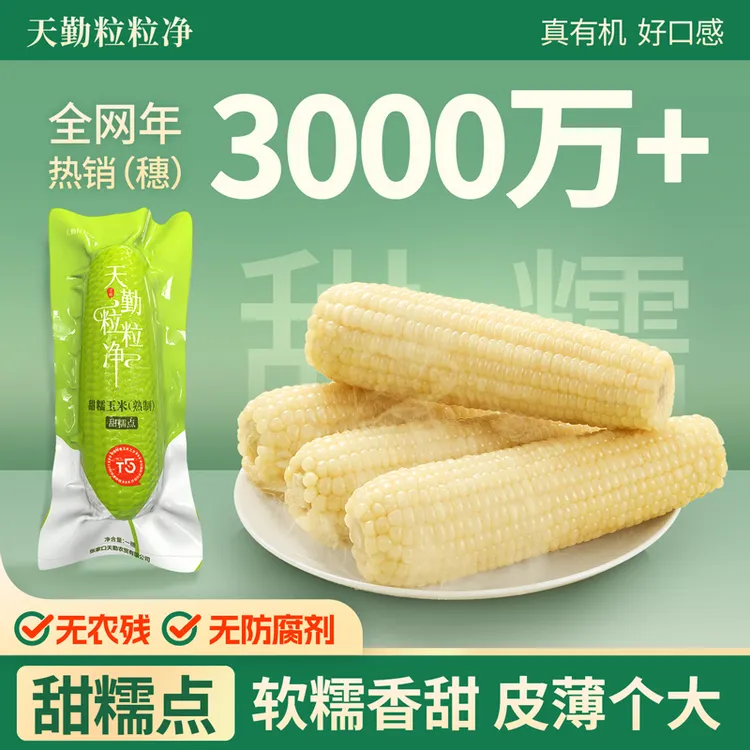 天勤粒粒净ZB新季白甜糯大棒有机玉米早餐代餐清甜软糯260g-300g