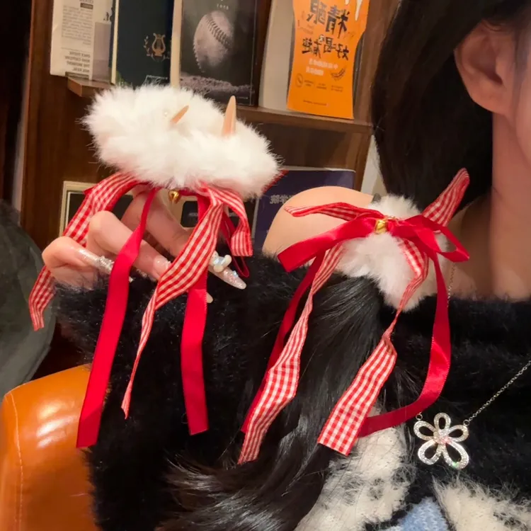 圣诞甜美叮叮毛发圈甜妹必备少女氛围铃铛蝴蝶结新年头饰发绳发饰