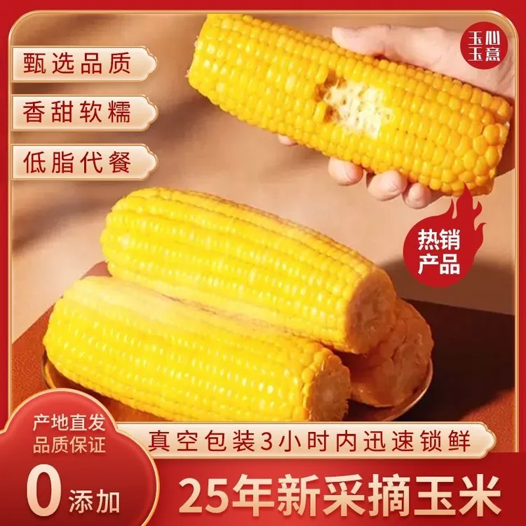 【2025年新鲜玉米绿色食品】万糯2018真空铝箔包装香甜黏糯黄糯8支