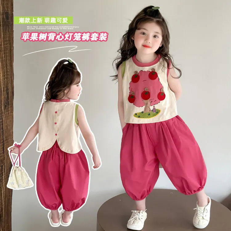 韩版童装女童洋气童装2025夏装新款韩系西线背心灯笼裤两件套