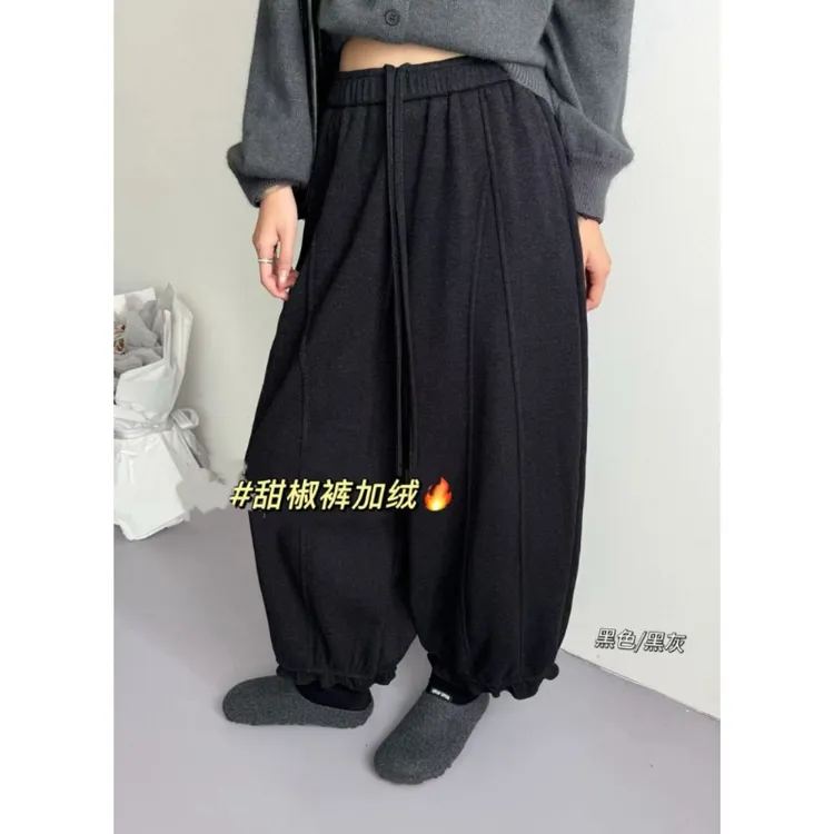 2025秋冬新款日系木耳边束脚花苞灯笼裤宽松垂坠感休闲阔腿裤女潮