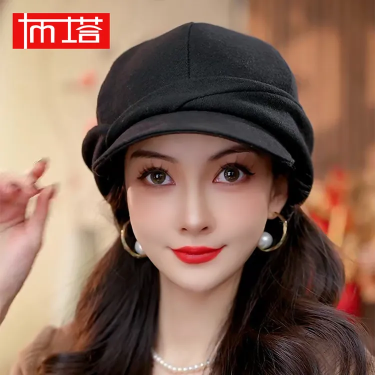 布塔定制帅气羊毛鸭舌帽大头围日系马术报童帽春秋冬帽子男女