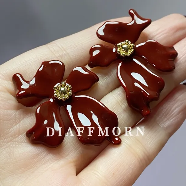 铜合金耳饰 YM《微醺红妆》 法式复古优雅气质重工耳钉