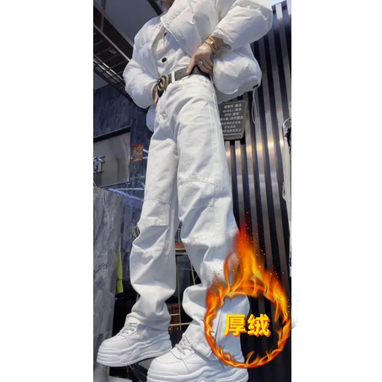 2025显瘦阔腿牛仔裤子女秋冬新款胖mm大码弯刀直筒拖地裤