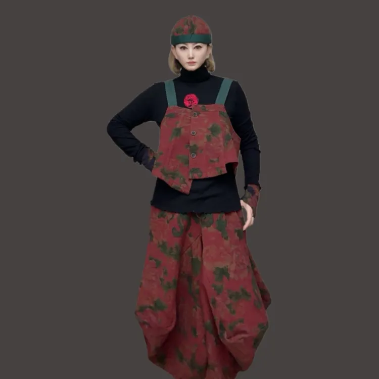 美雅家原创东北大红花套装小众设计慵懒风宽松休闲百搭