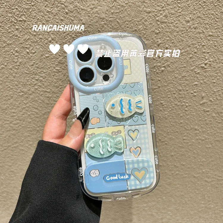 小鱼镜子支架适用苹果16手机壳iPhone15小米14vivoppo华为p70蓝色