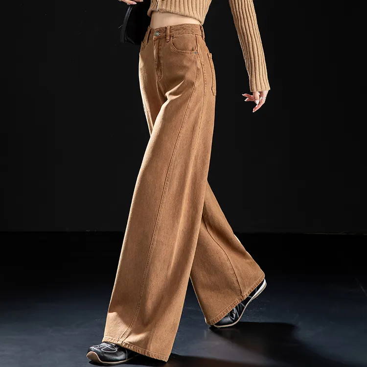 美式加绒阔腿牛仔裤女2025炸街潮款裤子女秋冬加厚女裤宽松直筒裤