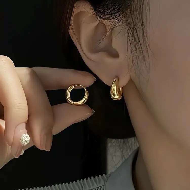 纯铜耳饰 水滴形光面耳圈耳扣女简约ins气质潮冷淡风百搭耳饰
