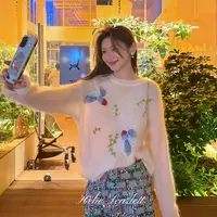 【9月第一期】你的呵呵 金鱼刺绣 手工立体钩花马海毛羊毛针织衫