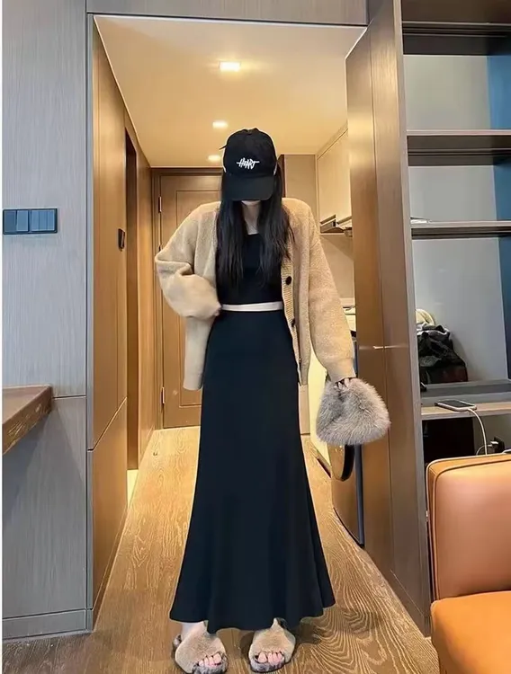 【两个裙长】【两个厚度】高腰气质显瘦时尚法式秋冬鱼尾设计感中长款