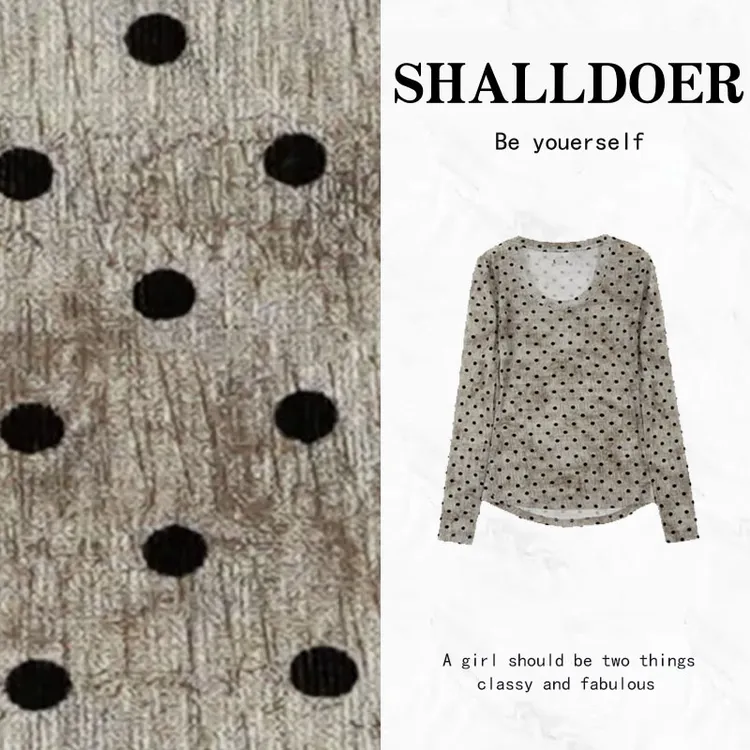 SHALLDOER【青屿】波点扎染设计感小众修身套头T恤上衣女加绒加厚