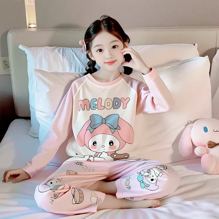 儿童睡衣长袖春秋季女童中大童小女孩纯棉公主卡通家居服女童睡衣