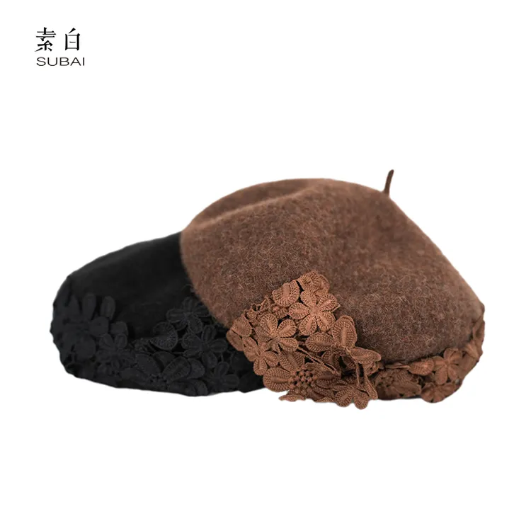 法式复古花朵秋冬贝雷帽802834
