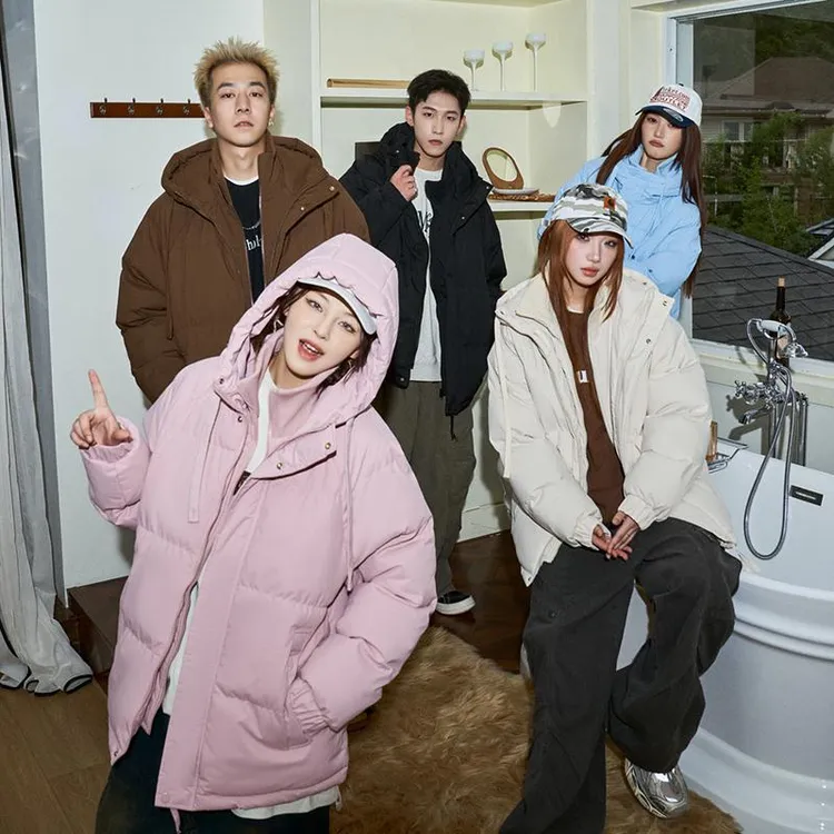 纯色加厚服男女简约冬季2025保暖加绒面包服棉衣情侣款棉袄