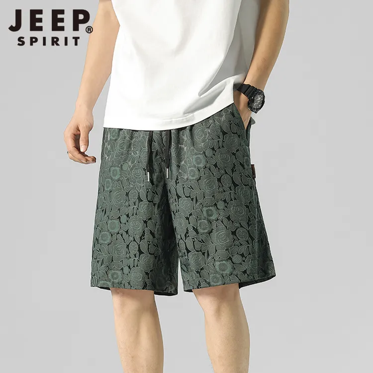JEEP SPIRIT吉普冰丝五分裤男士碎花直筒短裤大码休闲轻薄裤子
