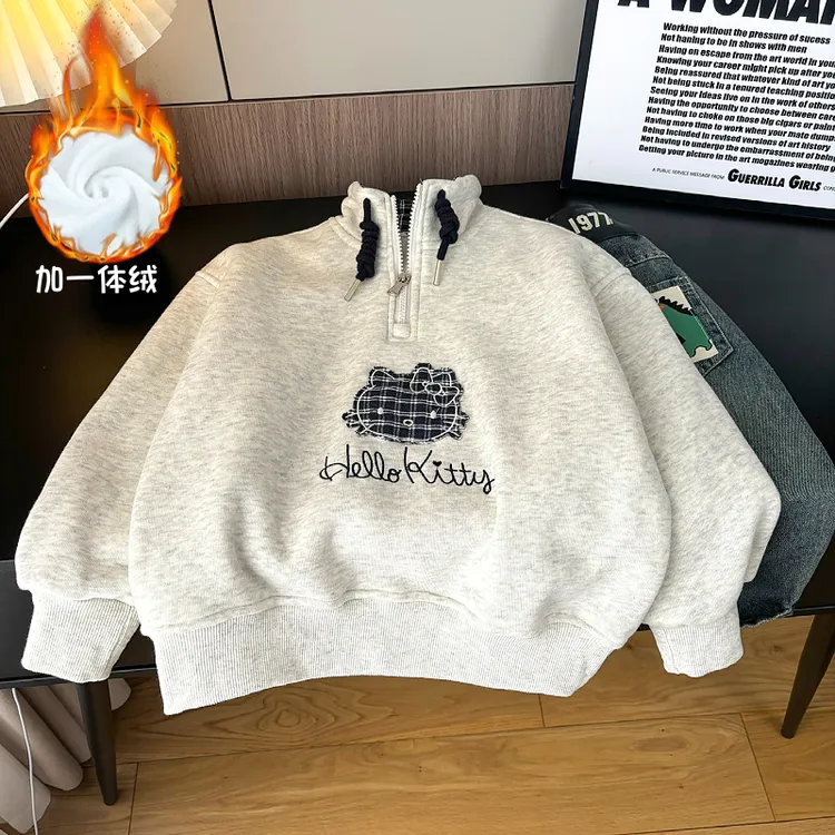 2025秋冬季新款时尚百搭女童中大童半拉链卫衣