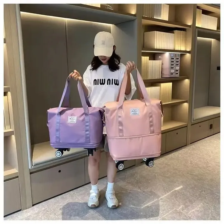 文件袋三层单肩背万向轮扩展行李包大容量旅行袋干湿分多功能包商品图