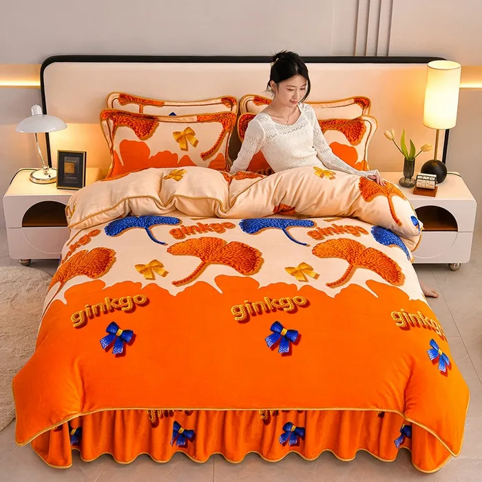 8.5斤加厚牛奶绒四件套加绒被套床裙毛绒被罩双面绒套件双人秋冬